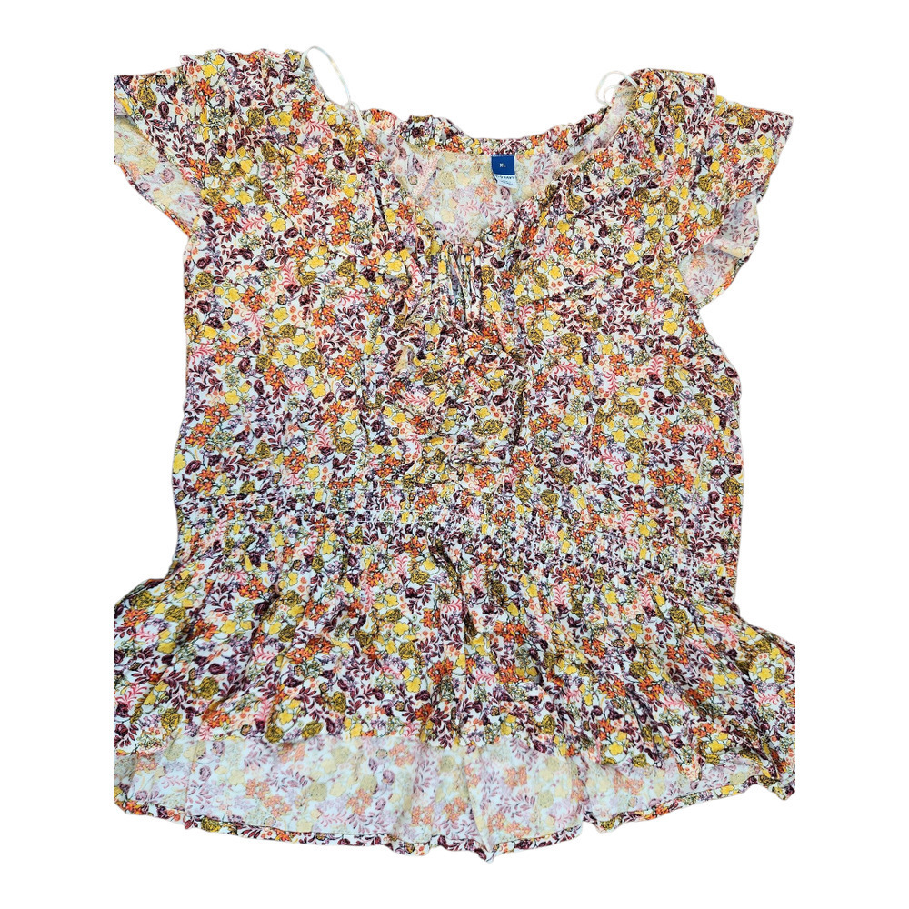 Old Navy waist defined ruffle top sz XL floral multi-color sleeveless v-neck